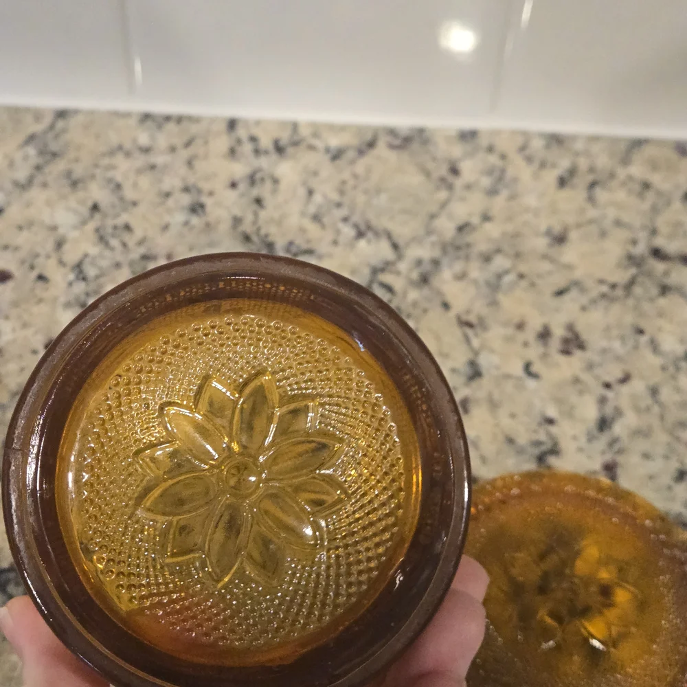 Amber Glass Decorative Storage Jar - Round Trinket Box